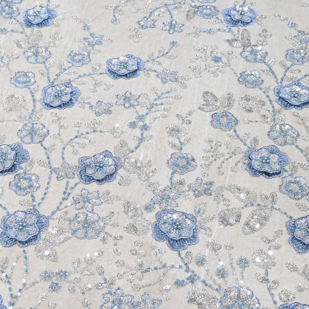 Imported Net Embroidery Fabric with 3D Floral Embroidery with Sequins, Beads, Cutdana & Pearl Detailing 60" | AF6901-04