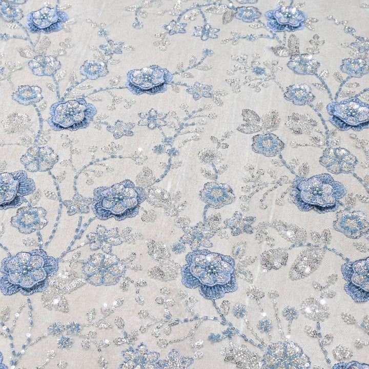 Imported Net Embroidery Fabric with 3D Floral Embroidery with Sequins, Beads, Cutdana & Pearl Detailing 60" | AF6901-04