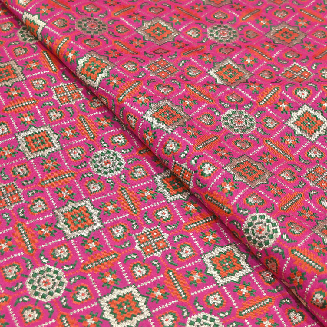 Silk Patola Brocade Fabric – Traditional Designer Patola Weave Fabric - 001129-8