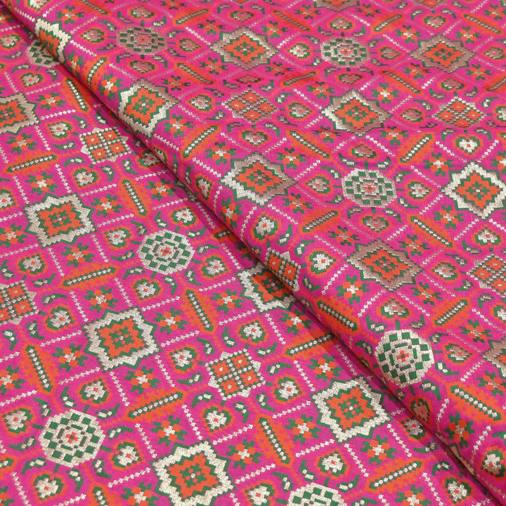 Silk Patola Brocade Fabric – Traditional Designer Patola Weave Fabric - 001129-8