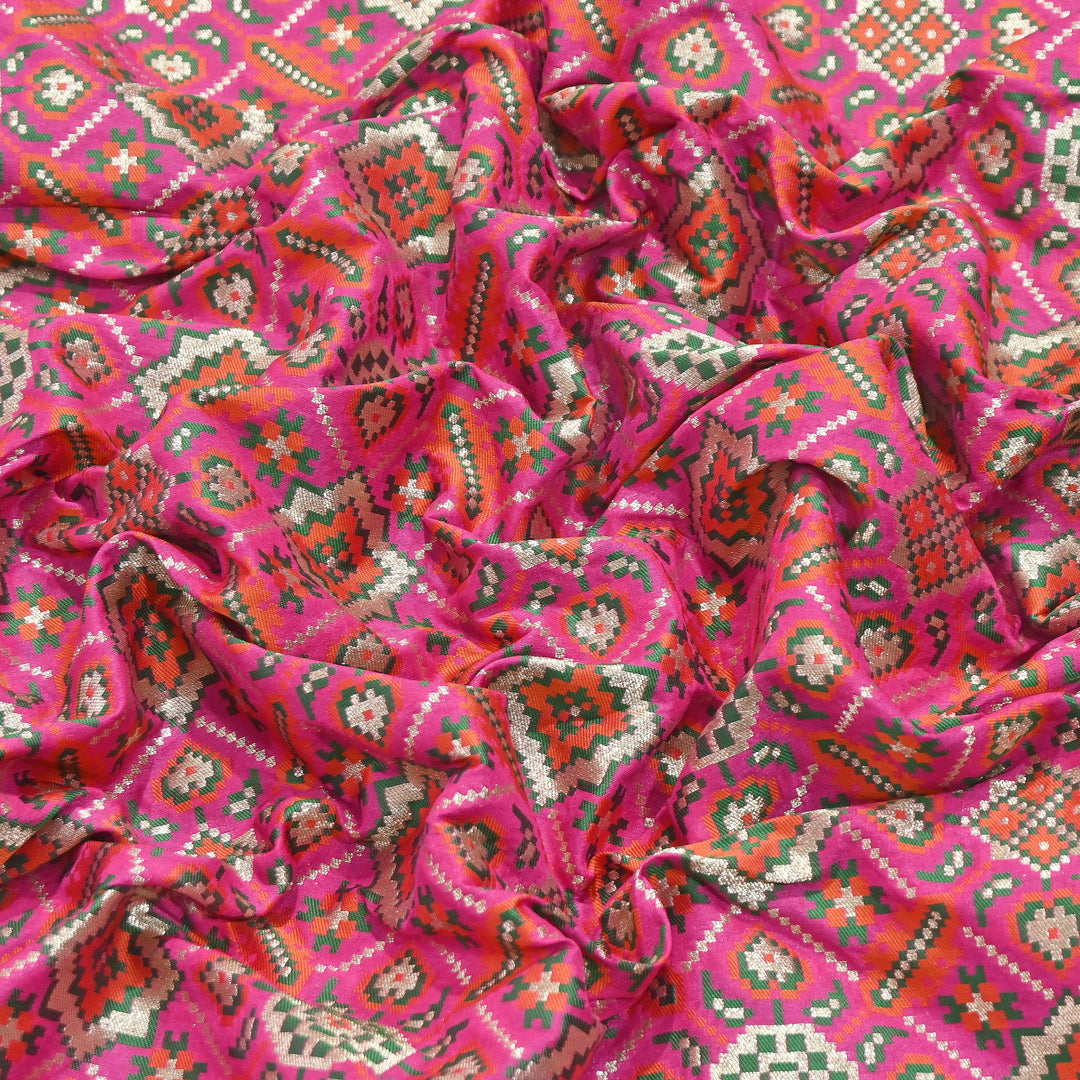 Silk Patola Brocade Fabric – Traditional Designer Patola Weave Fabric - 001129-8