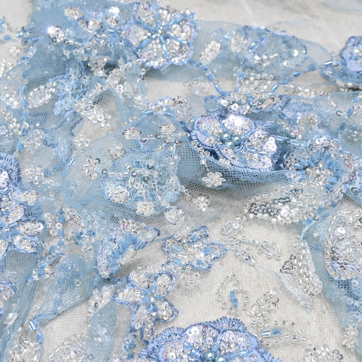 Imported Net Embroidery Fabric with 3D Floral Embroidery with Sequins, Beads, Cutdana & Pearl Detailing 60" | AF6901-04