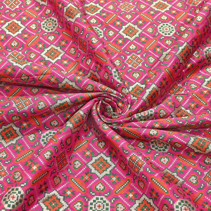 Silk Patola Brocade Fabric – Traditional Designer Patola Weave Fabric - 001129-8