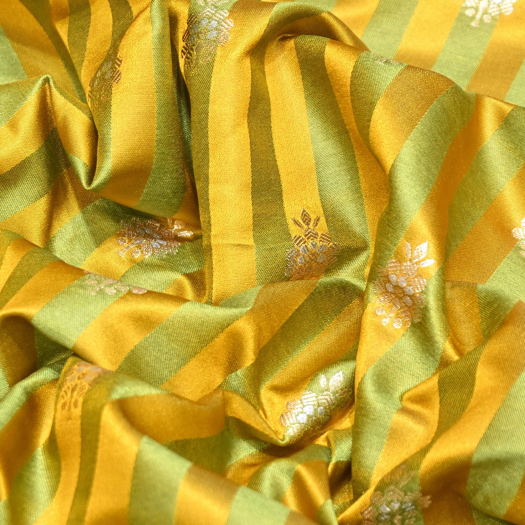 Premium Striped Satin Double Zari Brocade Fabric for Ethnic Wear - DSM523-6