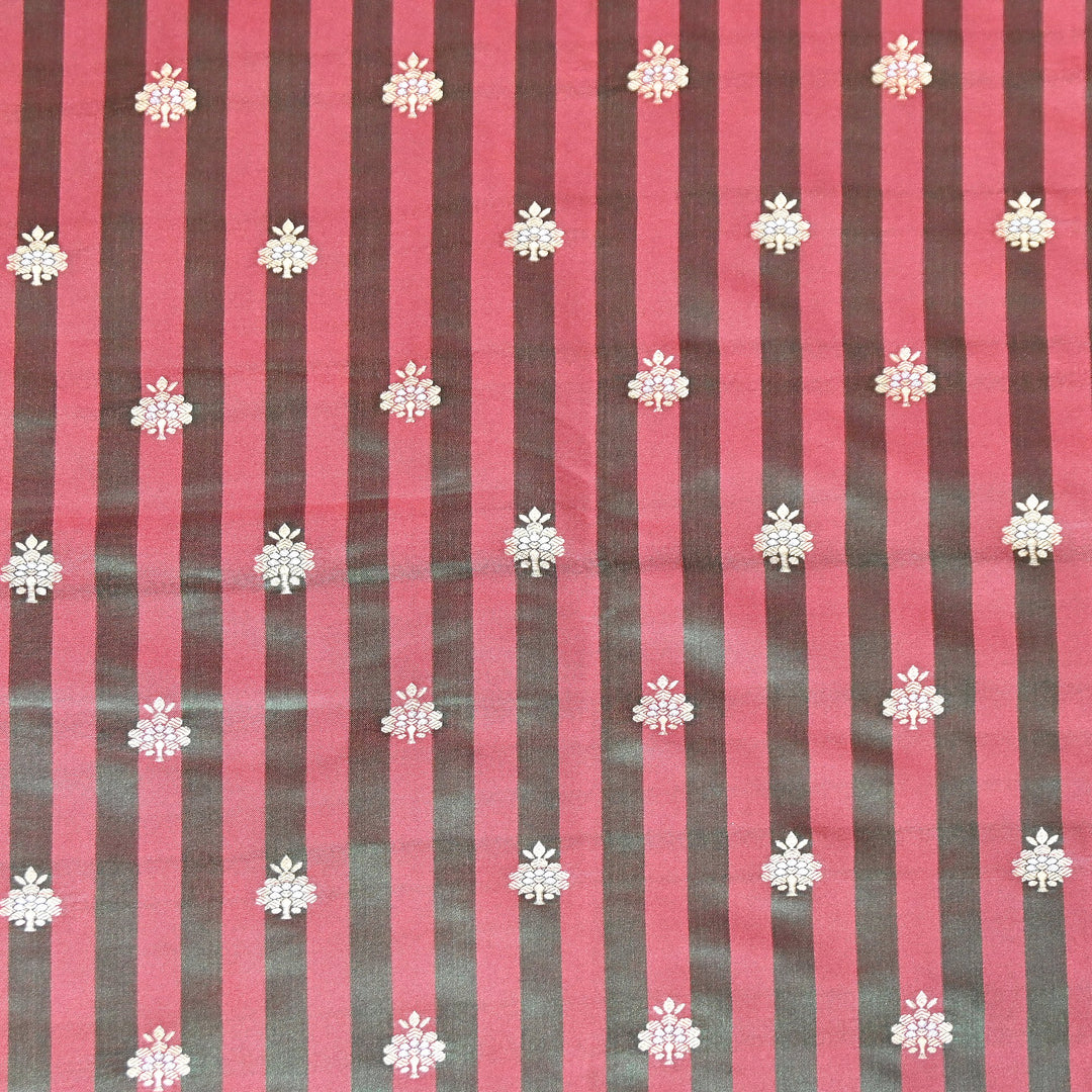 Premium Striped Satin Double Zari Brocade Fabric for Ethnic Wear - DSM523-1