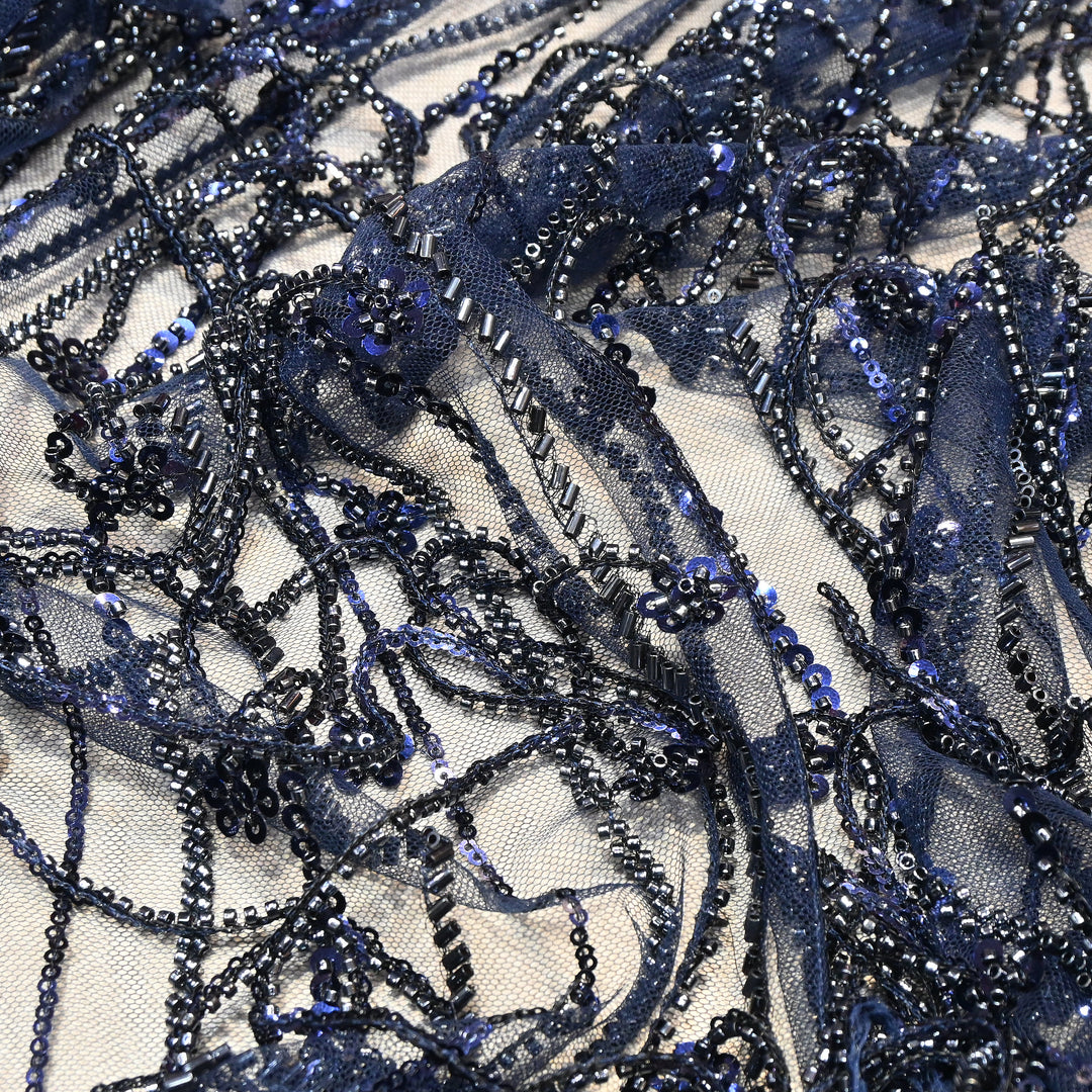 Imported Net Embroidery Fabric with Heavy Sequins & Beads Embroidery 54" | CF4833-02