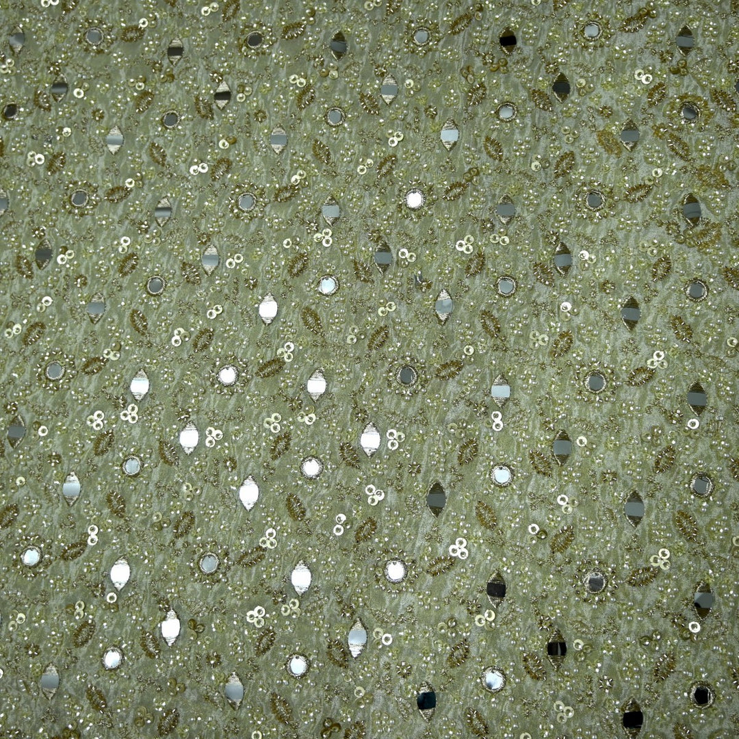 Premium Dyeable Tissue Moti Mirror Embroidery Fabrics