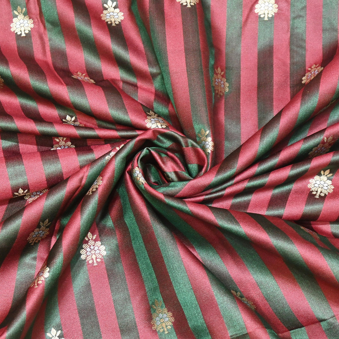 Premium Striped Satin Double Zari Brocade Fabric for Ethnic Wear - DSM523-1