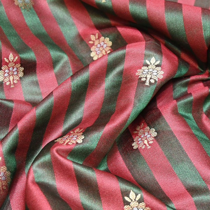 Premium Striped Satin Double Zari Brocade Fabric for Ethnic Wear - DSM523-1