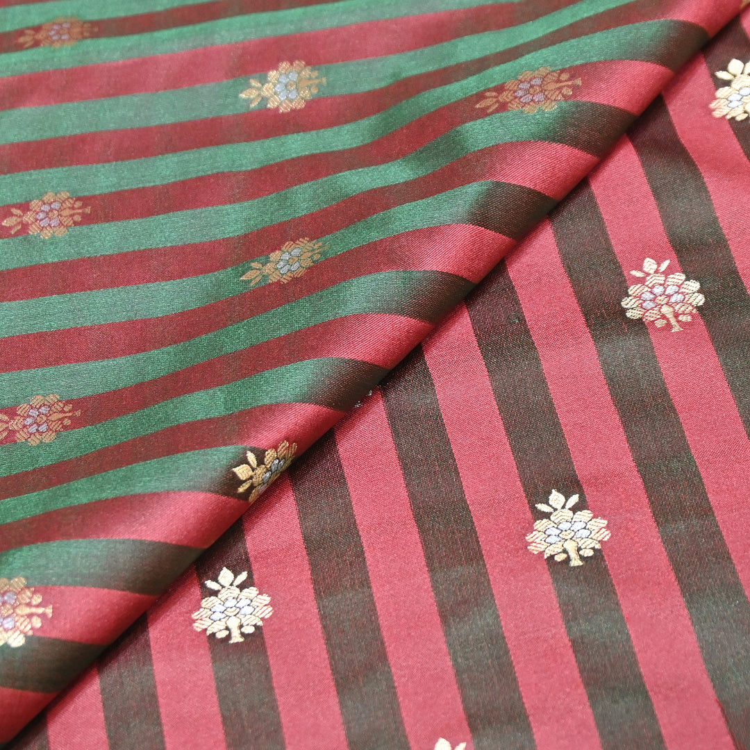 Premium Striped Satin Double Zari Brocade Fabric for Ethnic Wear - DSM523-1