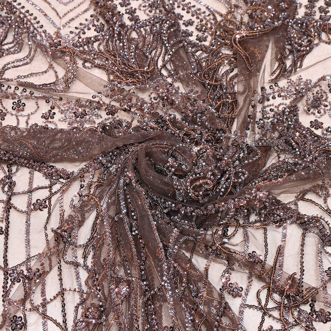 Imported Net Embroidery Fabric with Heavy Sequins & Beads Embroidery 54" | CF4833-03