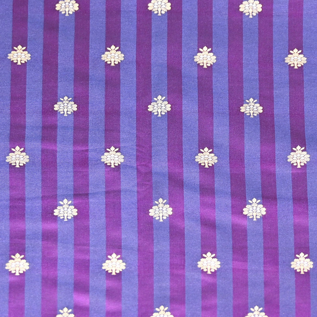 Premium Striped Satin Double Zari Brocade Fabric for Ethnic Wear - DSM523-4
