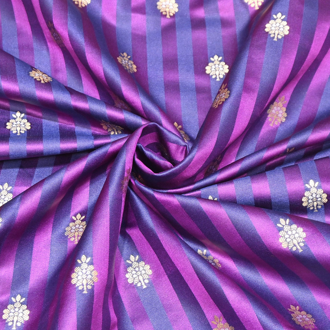 Premium Striped Satin Double Zari Brocade Fabric for Ethnic Wear - DSM523-4