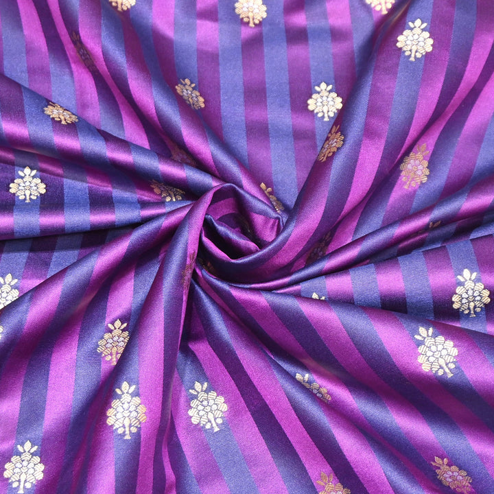 Premium Striped Satin Double Zari Brocade Fabric for Ethnic Wear - DSM523-4