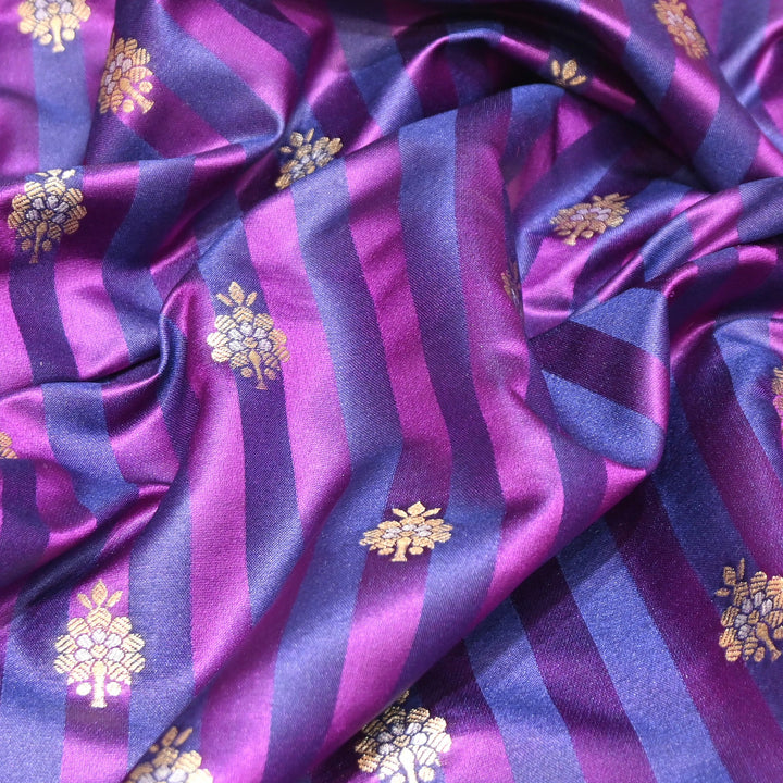 Premium Striped Satin Double Zari Brocade Fabric for Ethnic Wear - DSM523-4