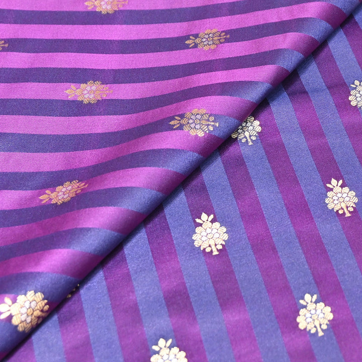 Premium Striped Satin Double Zari Brocade Fabric for Ethnic Wear - DSM523-4
