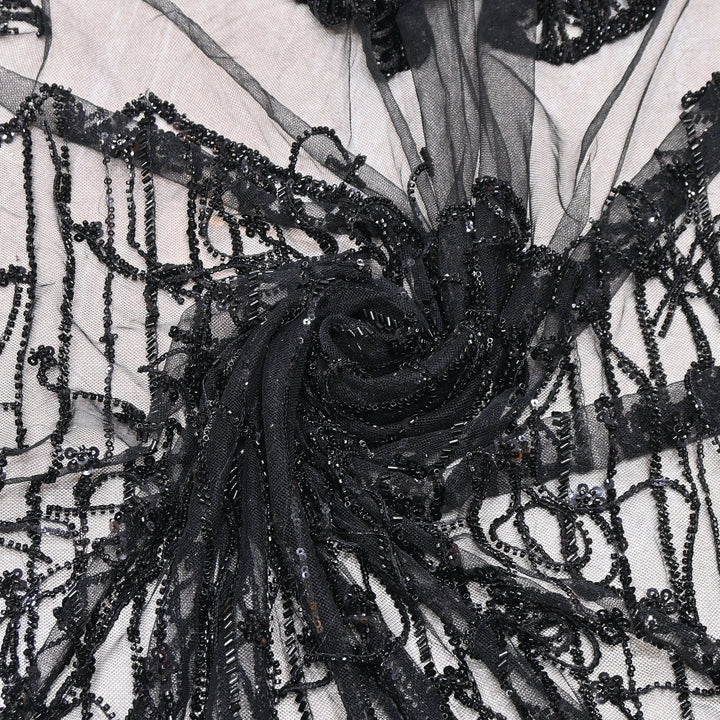 Imported Net Embroidery Fabric with Heavy Sequins & Beads Embroidery 54" | CF4833-04