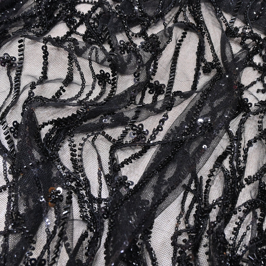 Imported Net Embroidery Fabric with Heavy Sequins & Beads Embroidery 54" | CF4833-04