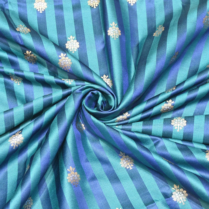 Premium Striped Satin Double Zari Brocade Fabric for Ethnic Wear - DSM523-3