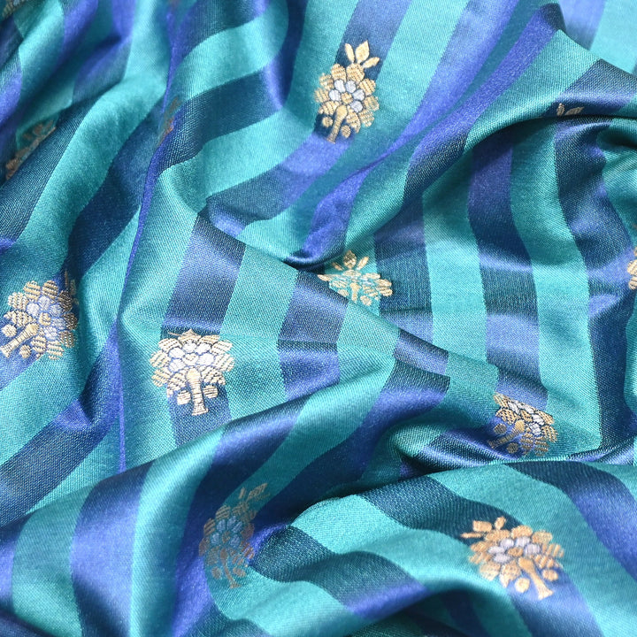 Premium Striped Satin Double Zari Brocade Fabric for Ethnic Wear - DSM523-3