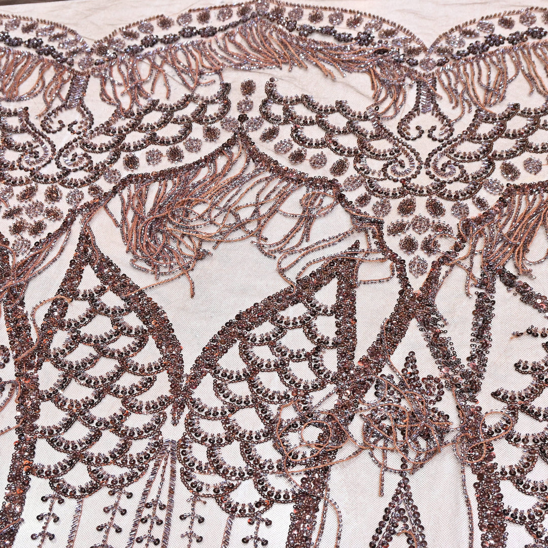 Imported Net Embroidery Fabric with Heavy Sequins & Beads Embroidery 60" | CF4832-01