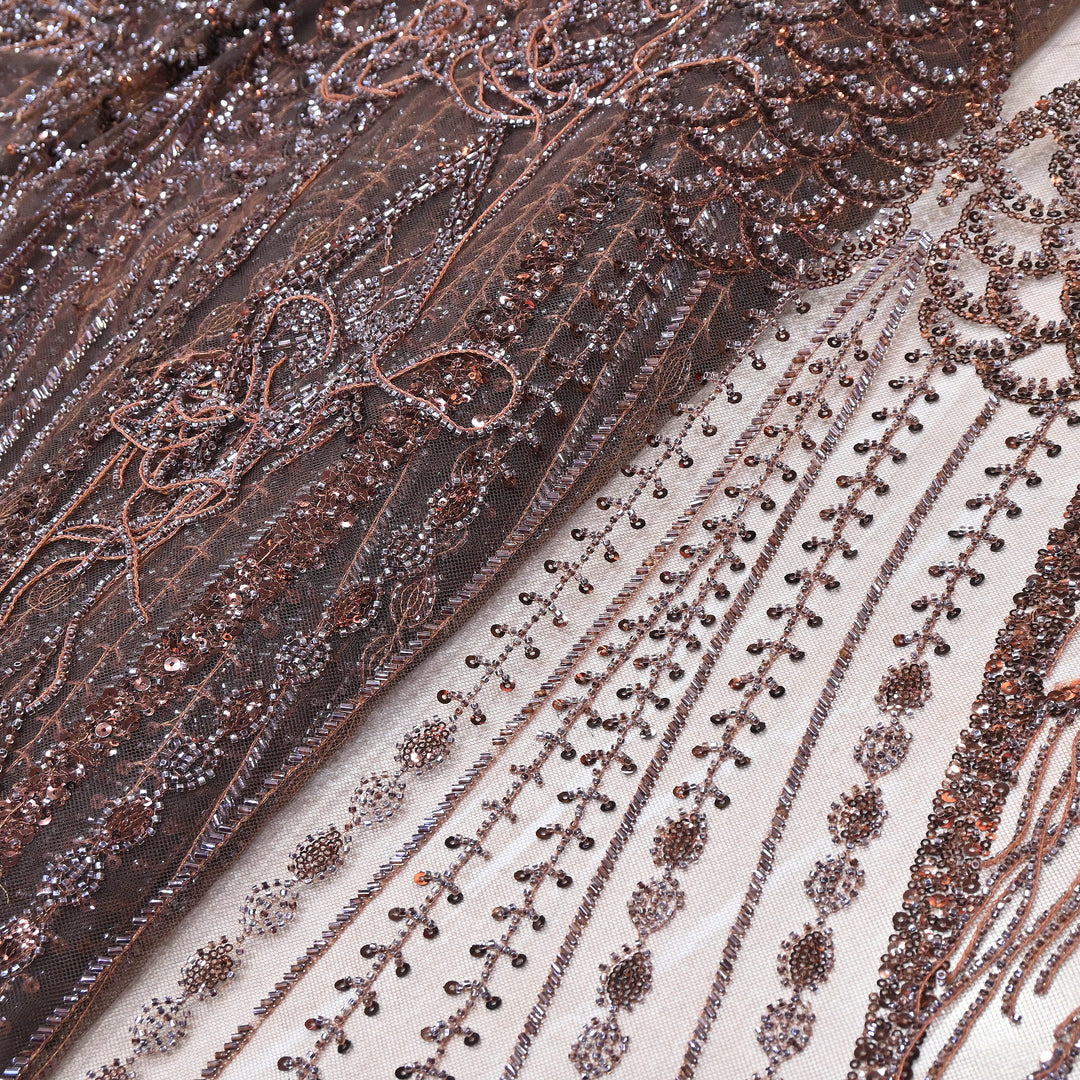 Imported Net Embroidery Fabric with Heavy Sequins & Beads Embroidery 60" | CF4832-01