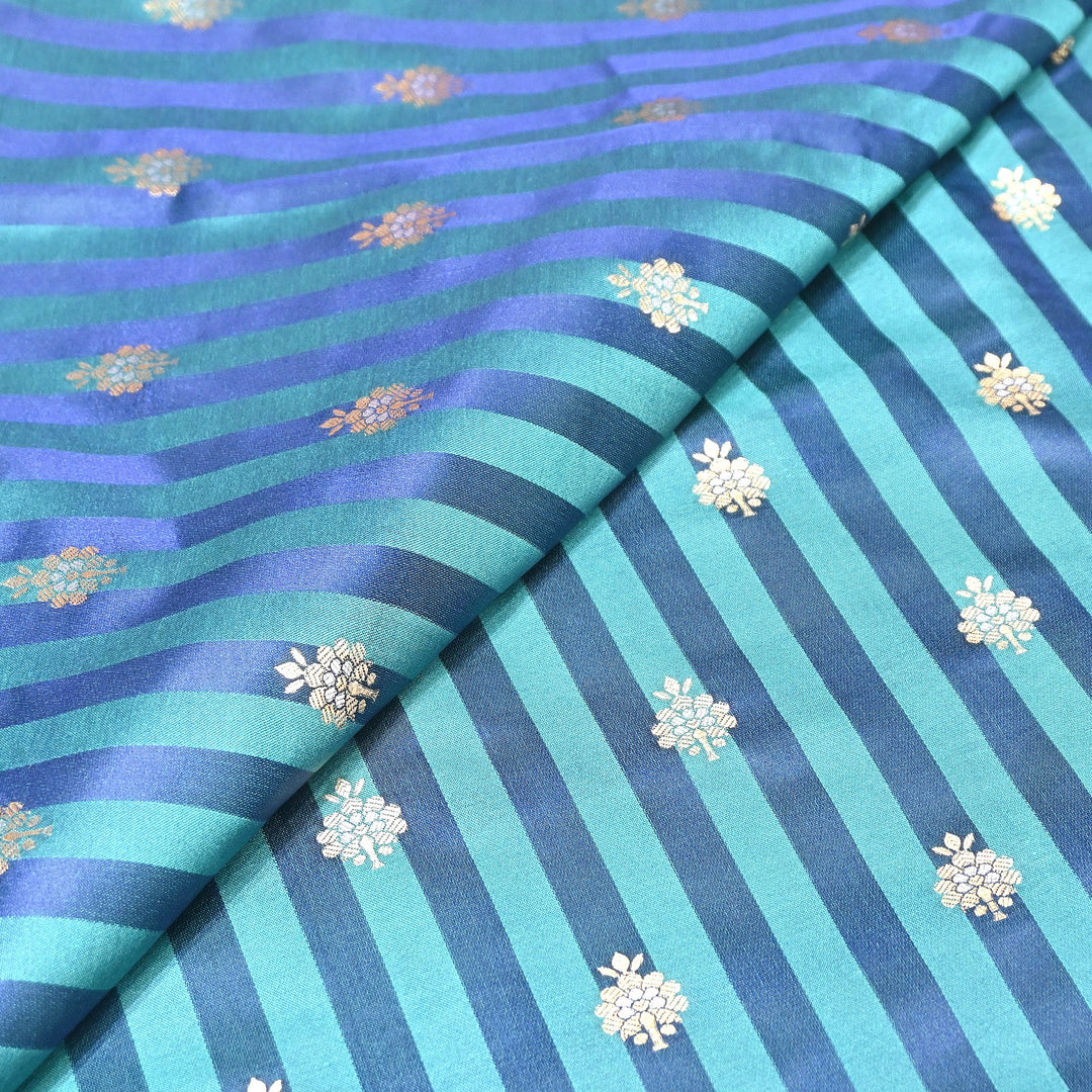 Premium Striped Satin Double Zari Brocade Fabric for Ethnic Wear - DSM523-3