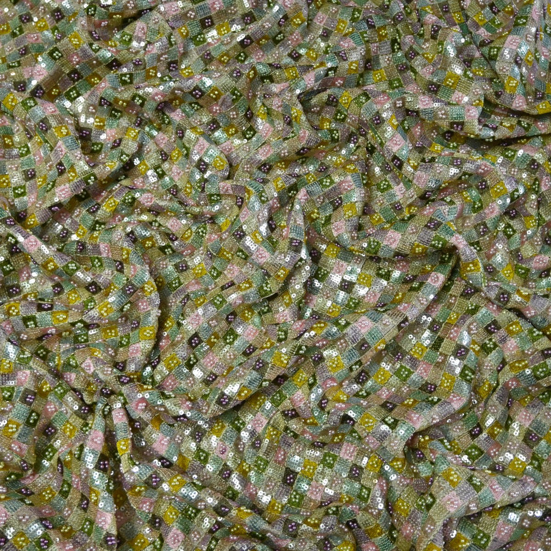 Premium Dyeable Tissue Thread Moti Sequins Embroidery Fabrics