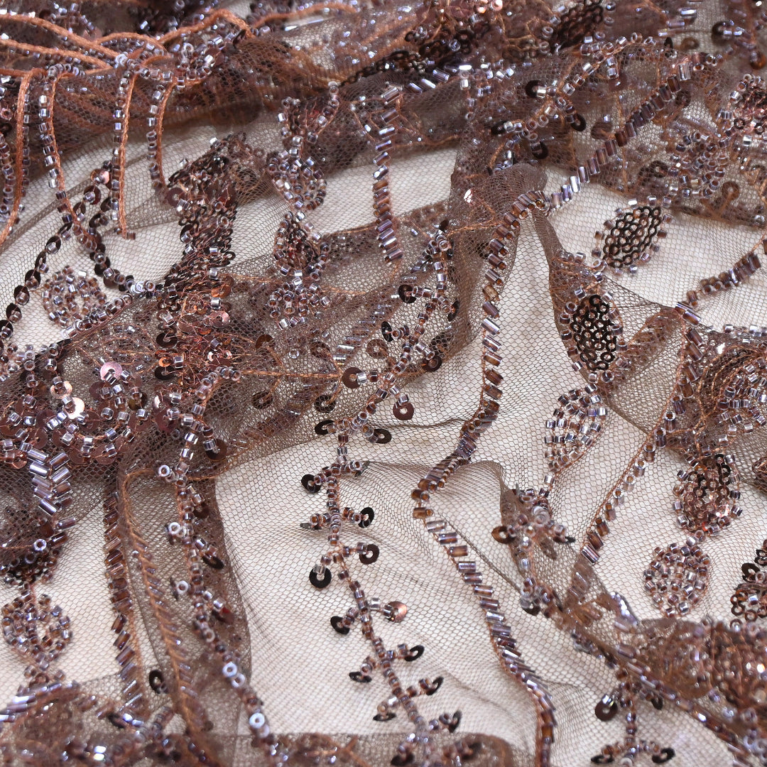 Imported Net Embroidery Fabric with Heavy Sequins & Beads Embroidery 60" | CF4832-01