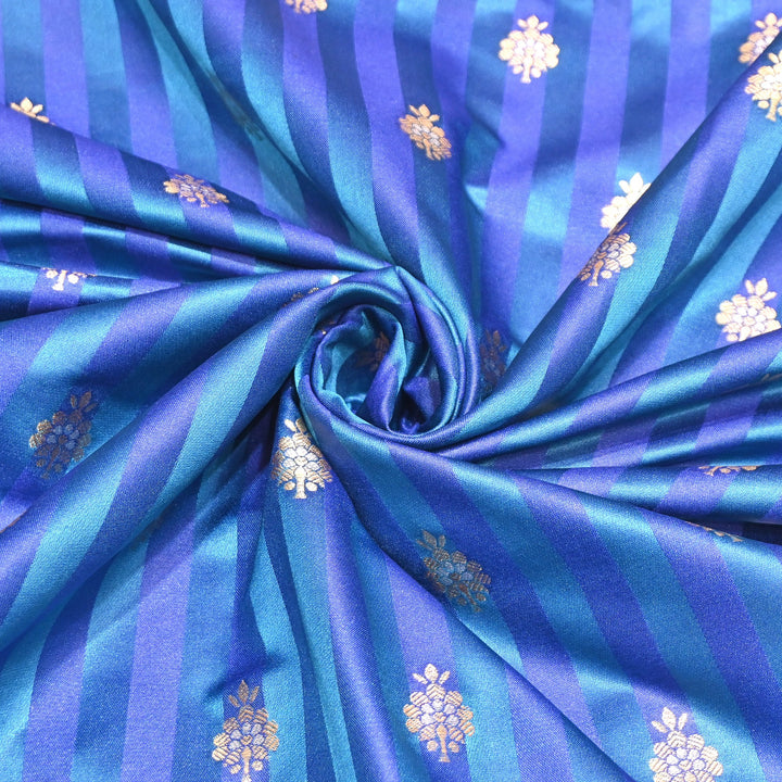 Premium Striped Satin Double Zari Brocade Fabric for Ethnic Wear - DSM523-8