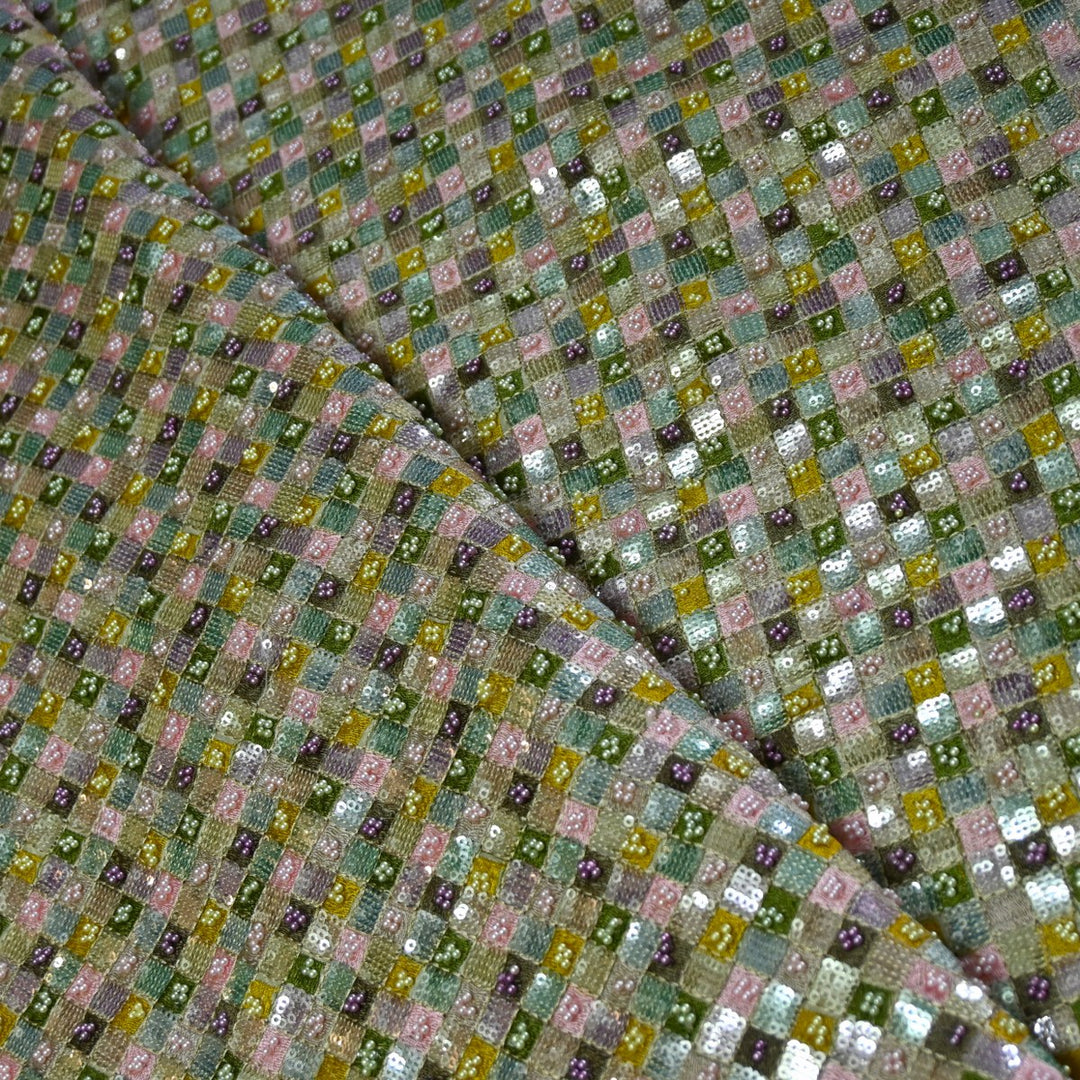 Premium Dyeable Tissue Thread Moti Sequins Embroidery Fabrics