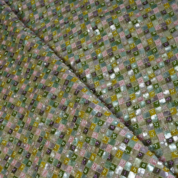 Premium Dyeable Tissue Thread Moti Sequins Embroidery Fabrics