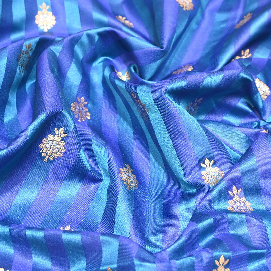 Premium Striped Satin Double Zari Brocade Fabric for Ethnic Wear - DSM523-8