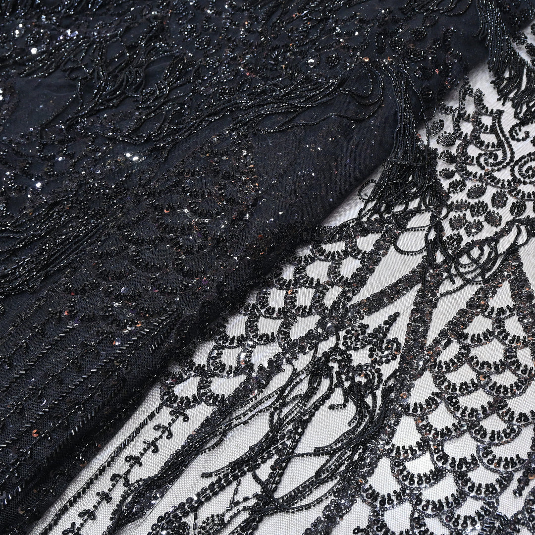 Imported Net Embroidery Fabric with Heavy Sequins & Beads Embroidery 60" | CF4832-03