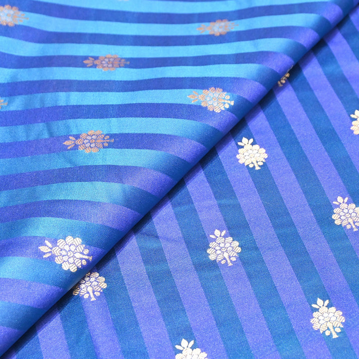 Premium Striped Satin Double Zari Brocade Fabric for Ethnic Wear - DSM523-8