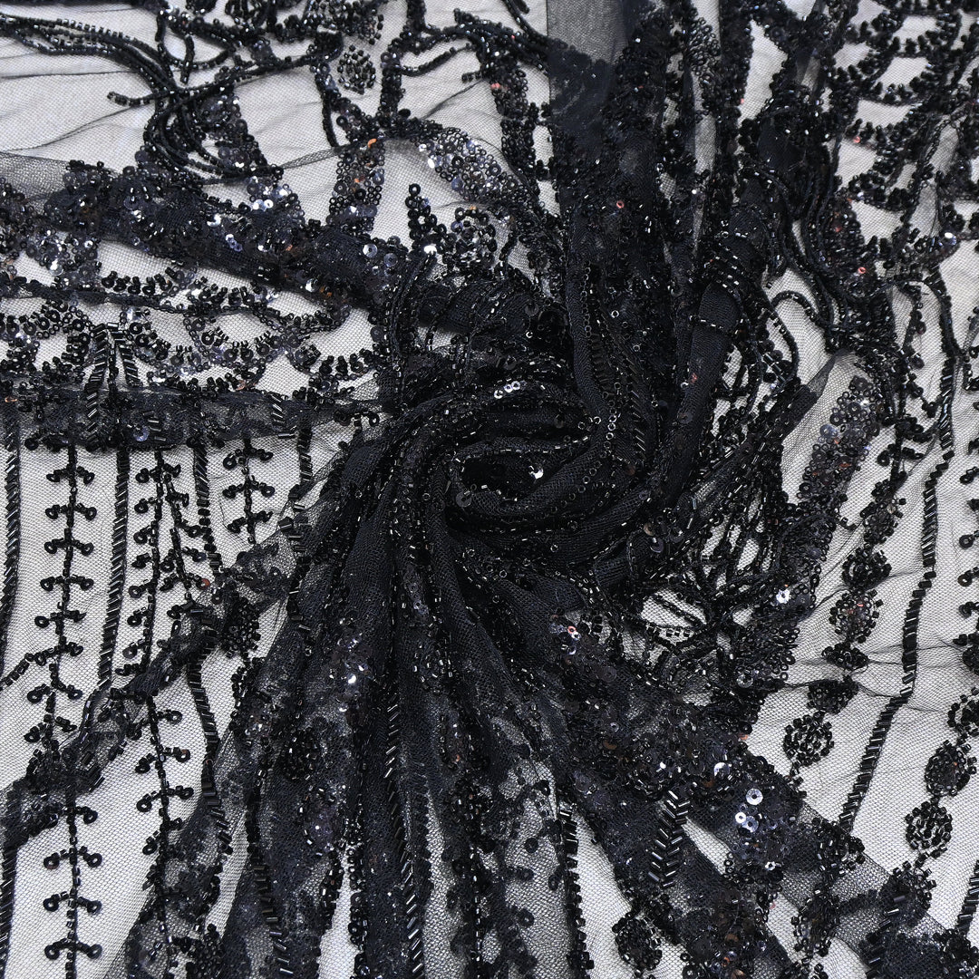 Imported Net Embroidery Fabric with Heavy Sequins & Beads Embroidery 60" | CF4832-03