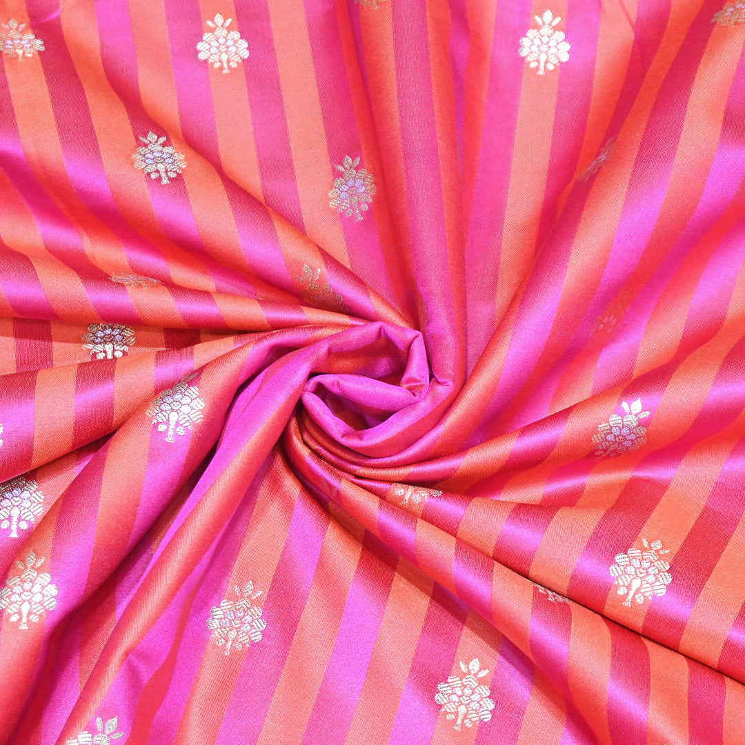 Premium Striped Satin Double Zari Brocade Fabric for Ethnic Wear - DSM523-2