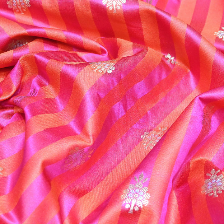 Premium Striped Satin Double Zari Brocade Fabric for Ethnic Wear - DSM523-5