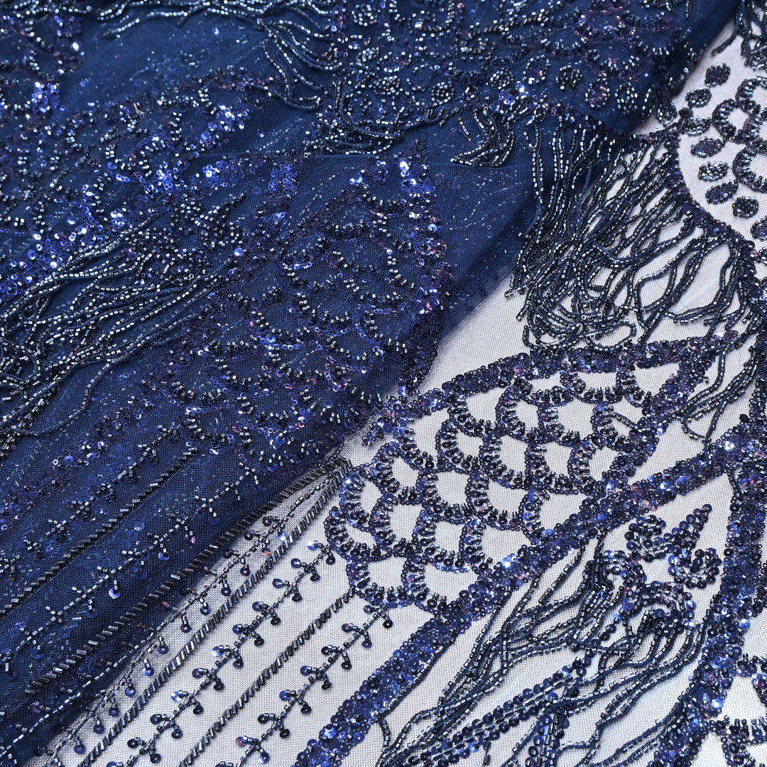 Imported Net Embroidery Fabric with Heavy Sequins & Beads Embroidery 60" | CF4832-04
