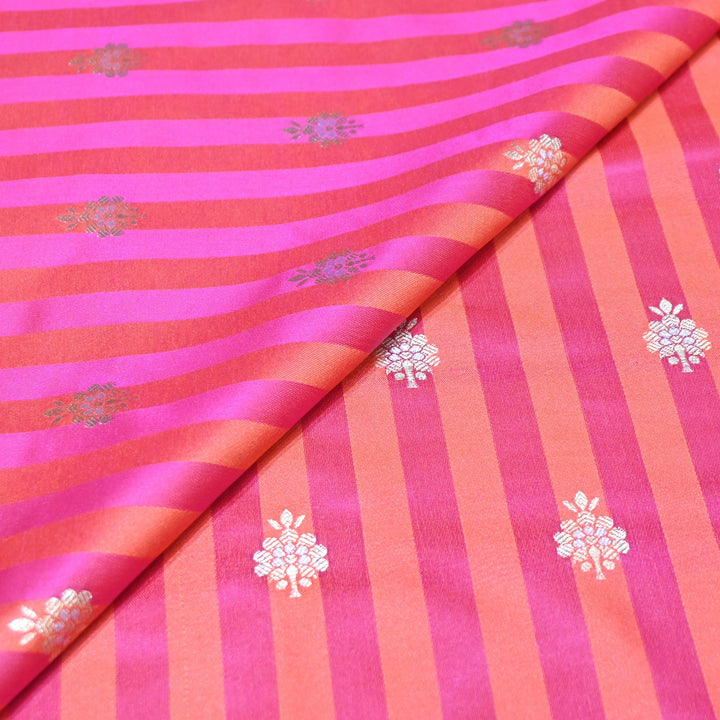 Premium Striped Satin Double Zari Brocade Fabric for Ethnic Wear - DSM523-2