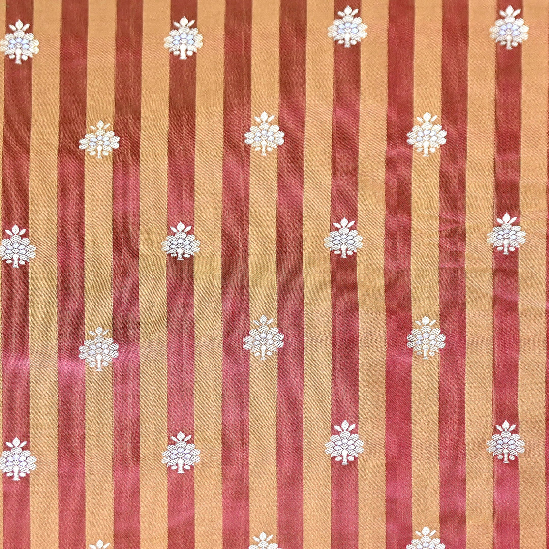 Premium Striped Satin Double Zari Brocade Fabric for Ethnic Wear - DSM523-7