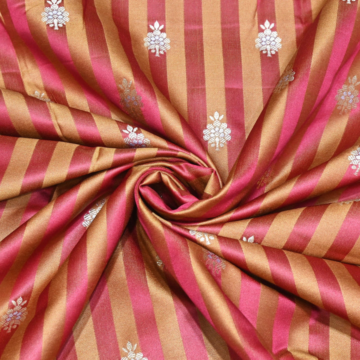 Premium Striped Satin Double Zari Brocade Fabric for Ethnic Wear - DSM523-7