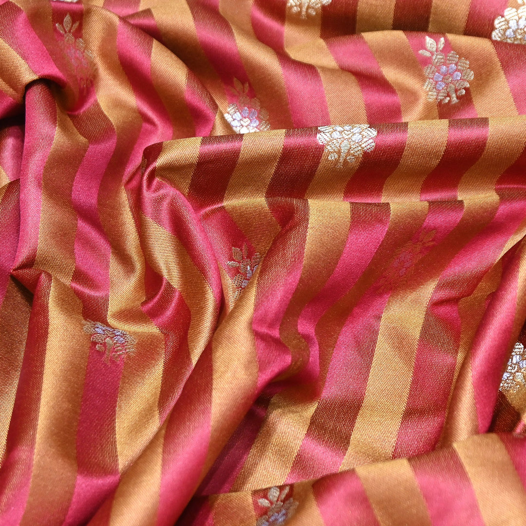 Premium Striped Satin Double Zari Brocade Fabric for Ethnic Wear - DSM523-7