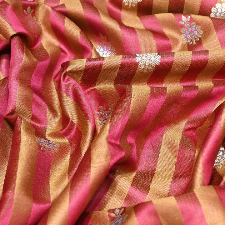 Premium Striped Satin Double Zari Brocade Fabric for Ethnic Wear - DSM523-7