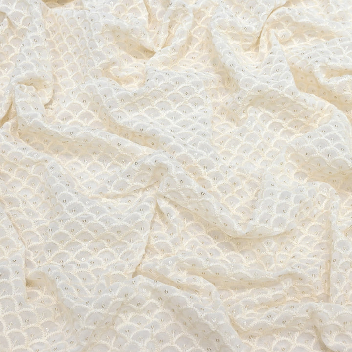 Premium Dyeable Georgette Thread & Sequins Embroidery Designer Fabric SC0R227