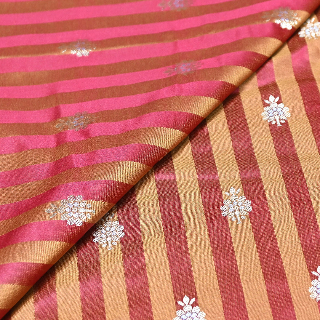 Premium Striped Satin Double Zari Brocade Fabric for Ethnic Wear - DSM523-7