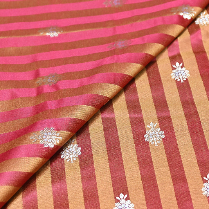 Premium Striped Satin Double Zari Brocade Fabric for Ethnic Wear - DSM523-7