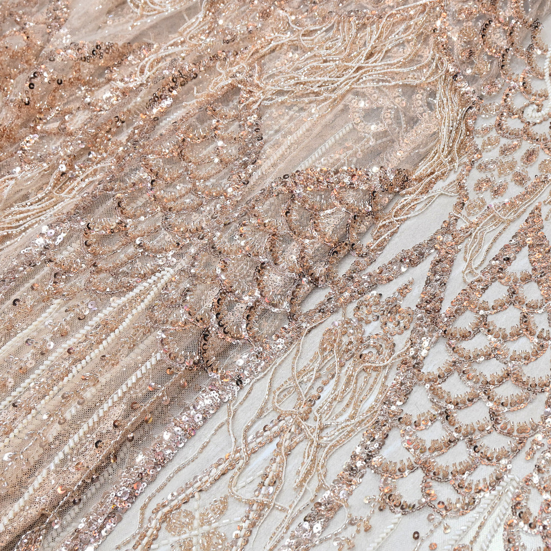 Imported Net Embroidery Fabric with Heavy Sequins & Beads Embroidery 60" | CF4832-02