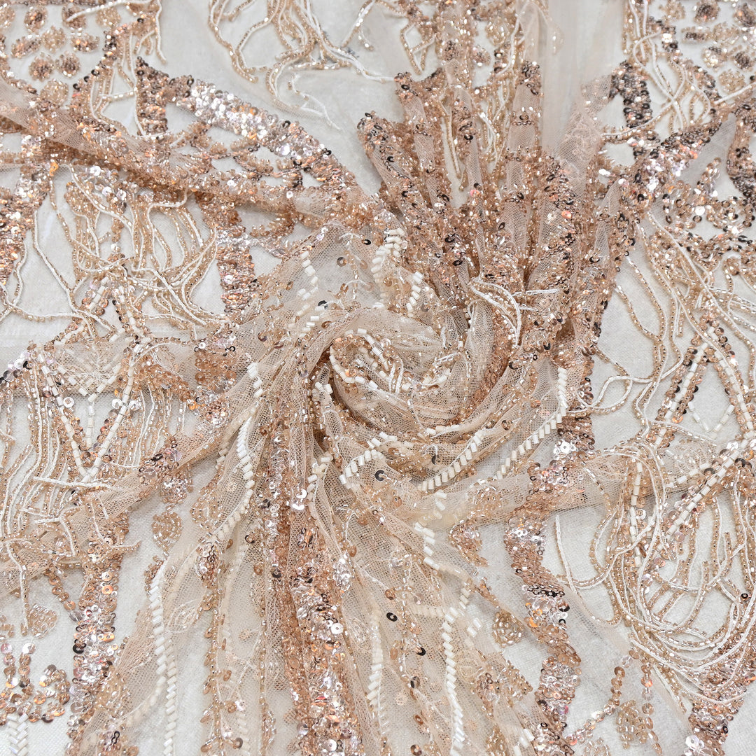 Imported Net Embroidery Fabric with Heavy Sequins & Beads Embroidery 60" | CF4832-02