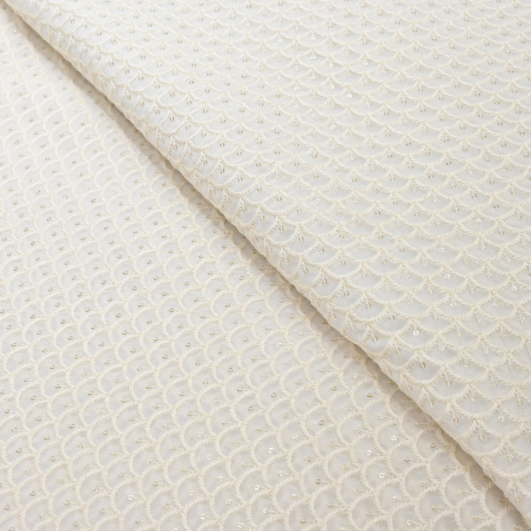 Premium Dyeable Georgette Thread & Sequins Embroidery Designer Fabric SC0R227